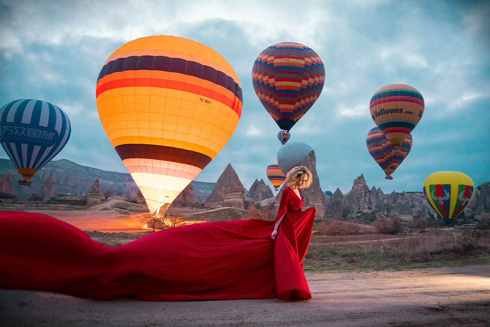 Golden hour sunrise over Cappadocia fairy chimneys